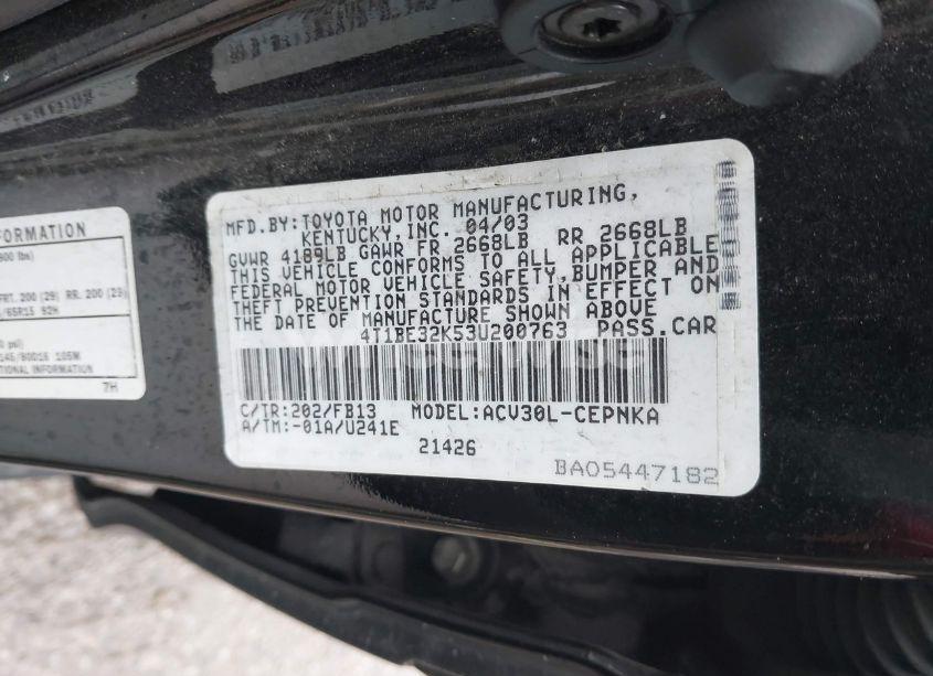 Photo 9 of 2003 Toyota Camry LE (VIN 4T1BE32K53U200763)