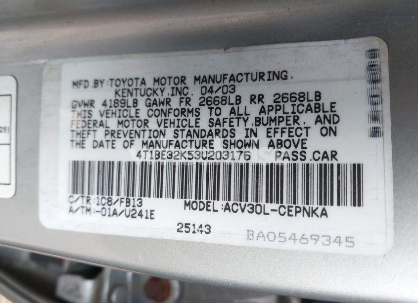 Photo 9 of 2003 Toyota Camry LE (VIN 4T1BE32K53U203176)