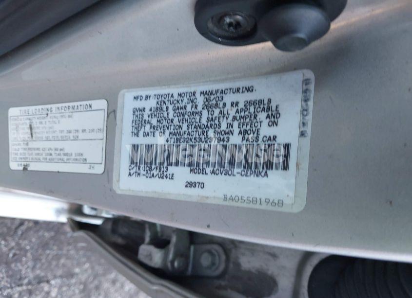 Photo 9 of 2003 Toyota Camry LE (VIN 4T1BE32K53U237943)