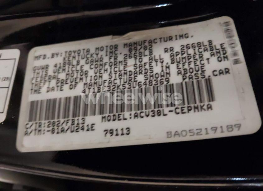 Photo 9 of 2003 Toyota Camry LE (VIN 4T1BE32K53U648369)