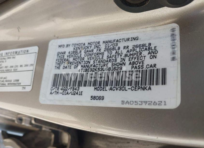 Photo 9 of 2003 Toyota Camry LE (VIN 4T1BE32K53U681629)