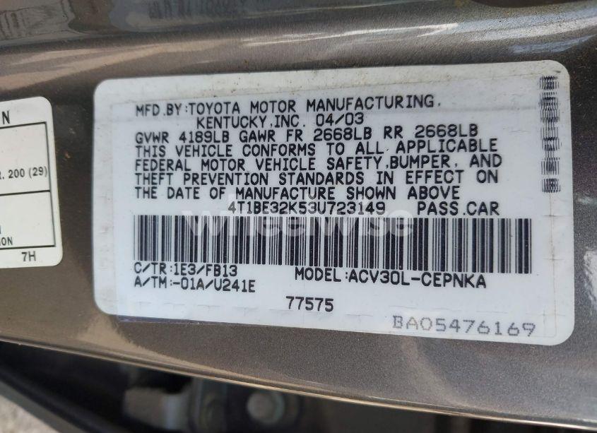 Photo 9 of 2003 Toyota Camry LE/SE/XLE (VIN 4T1BE32K53U723149)
