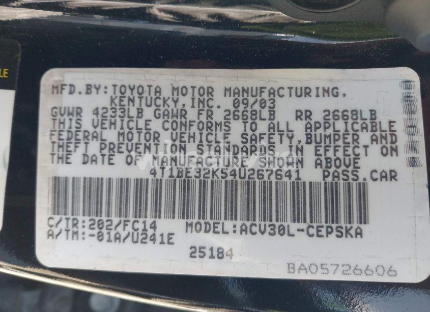 Photo 9 of 2004 Toyota Camry SE (VIN 4T1BE32K54U267641)