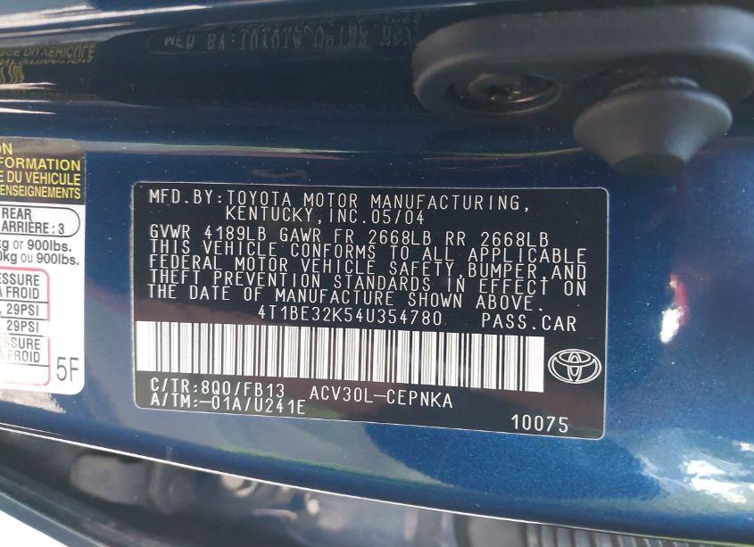 Photo 7 of 2004 Toyota Camry LE (VIN 4T1BE32K54U354780)