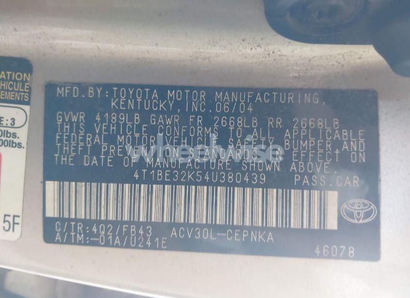 Photo 9 of 2004 Toyota Camry LE (VIN 4T1BE32K54U380439)