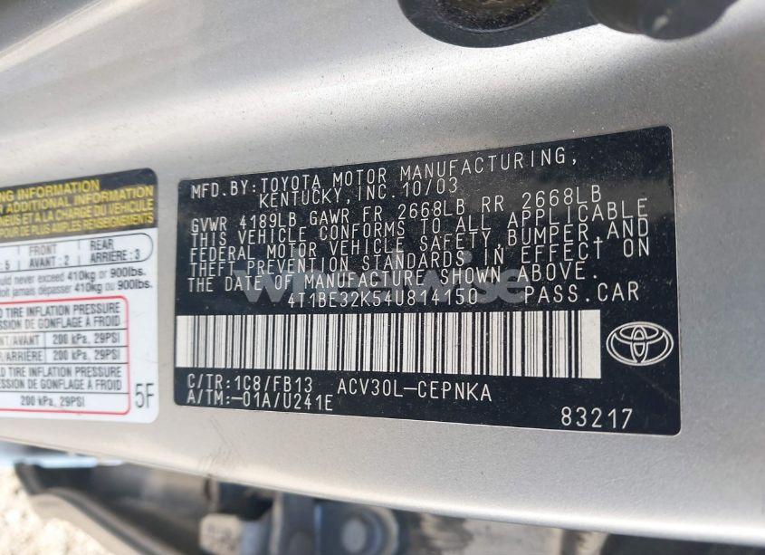 Photo 9 of 2004 Toyota Camry LE (VIN 4T1BE32K54U814150)