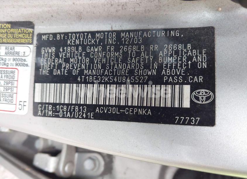 Photo 9 of 2004 Toyota Camry LE (VIN 4T1BE32K54U845527)