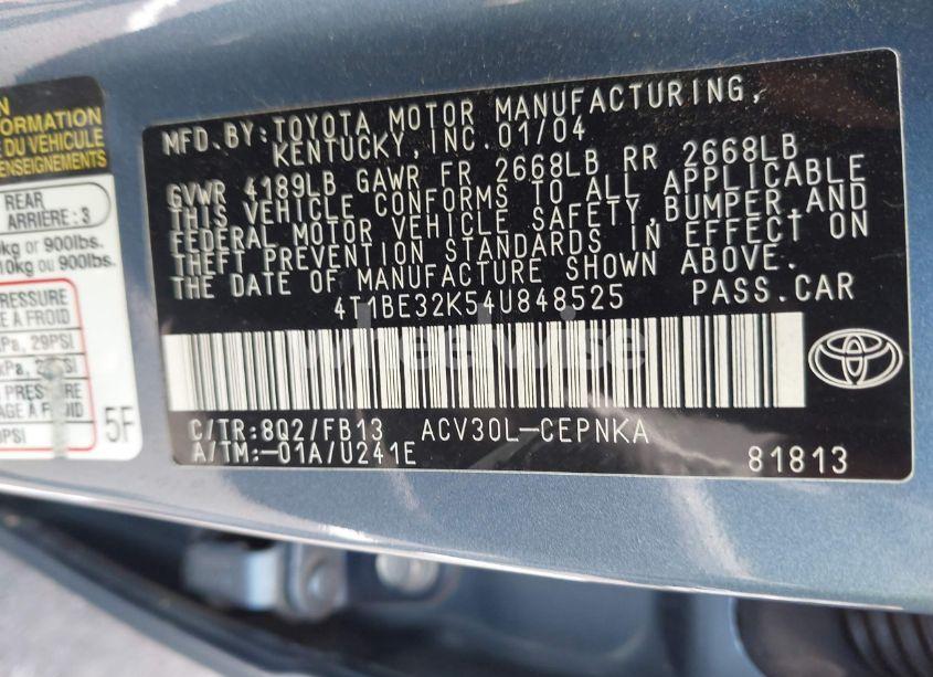 Photo 9 of 2004 Toyota Camry LE (VIN 4T1BE32K54U848525)