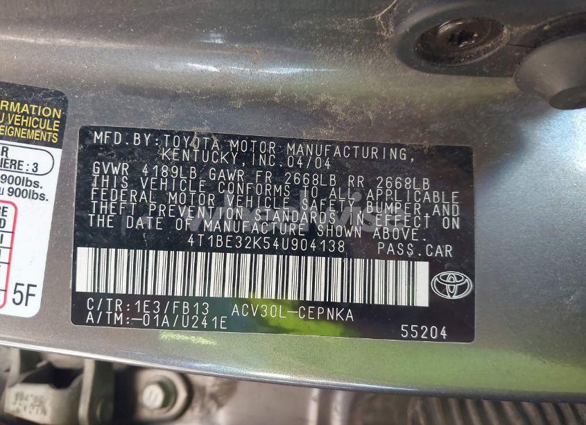 Photo 9 of 2004 Toyota Camry LE (VIN 4T1BE32K54U904138)