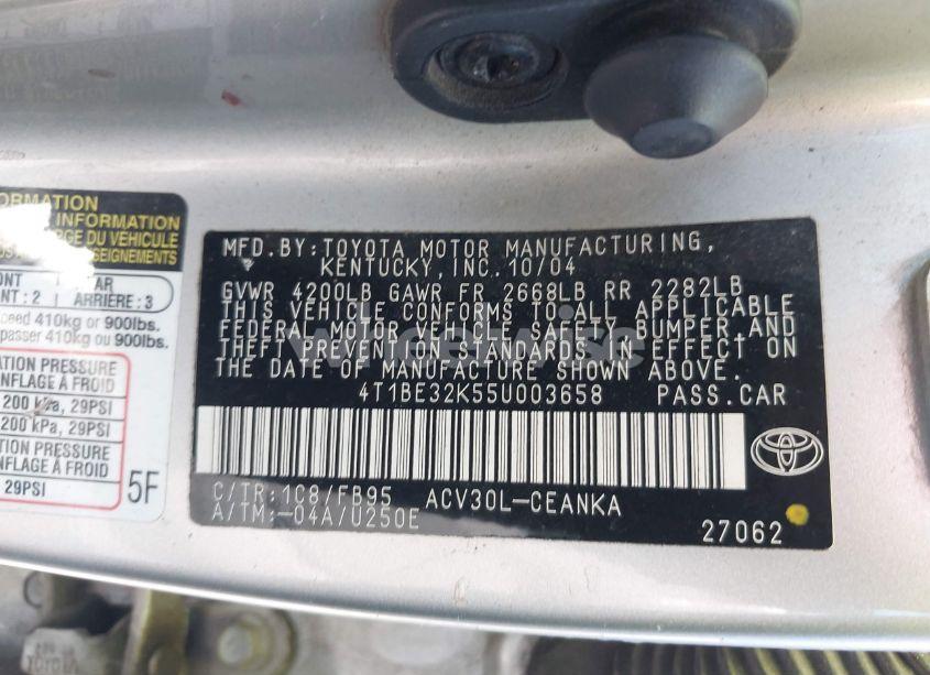 Photo 9 of 2005 Toyota Camry LE (VIN 4T1BE32K55U003658)