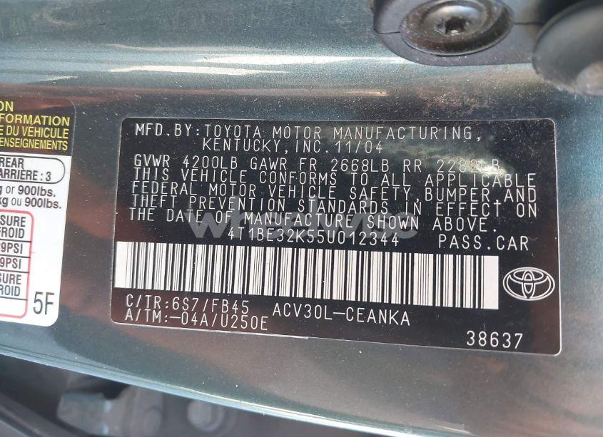 Photo 9 of 2005 Toyota Camry LE (VIN 4T1BE32K55U012344)