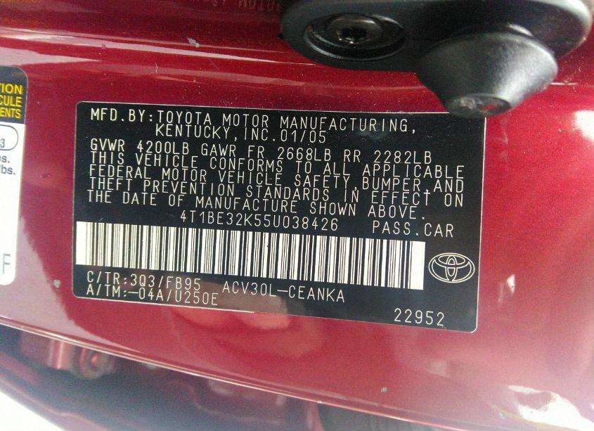Photo 9 of 2005 Toyota Camry LE (VIN 4T1BE32K55U038426)