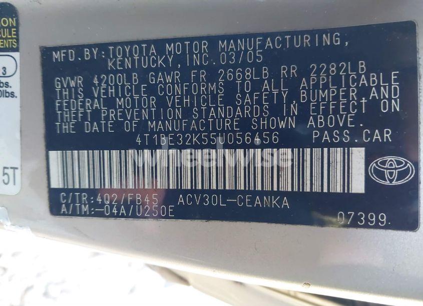 Photo 9 of 2005 Toyota Camry STD (VIN 4T1BE32K55U056456)
