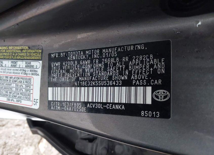 Photo 9 of 2005 Toyota Camry LE (VIN 4T1BE32K55U536433)