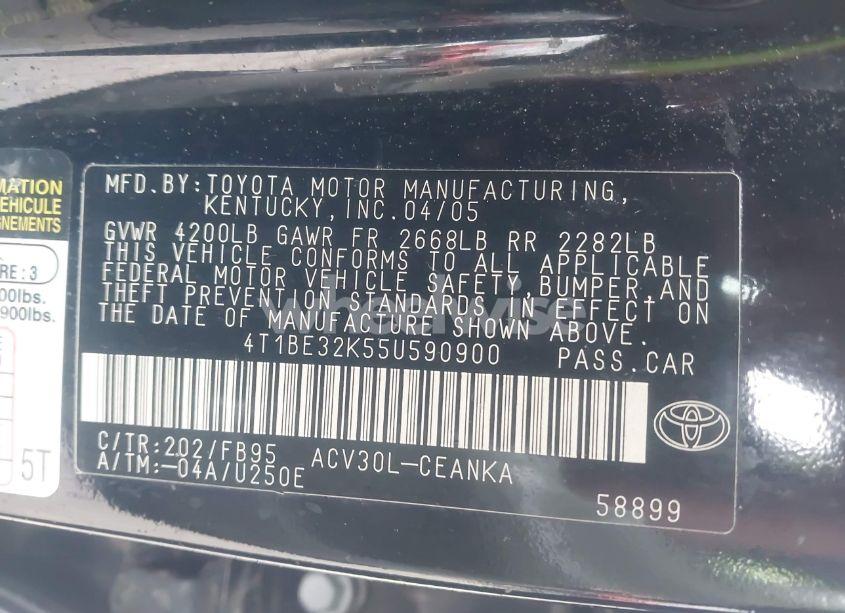 Photo 9 of 2005 Toyota Camry STD (VIN 4T1BE32K55U590900)