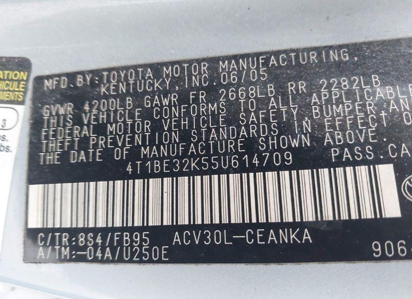 Photo 9 of 2005 Toyota Camry LE (VIN 4T1BE32K55U614709)