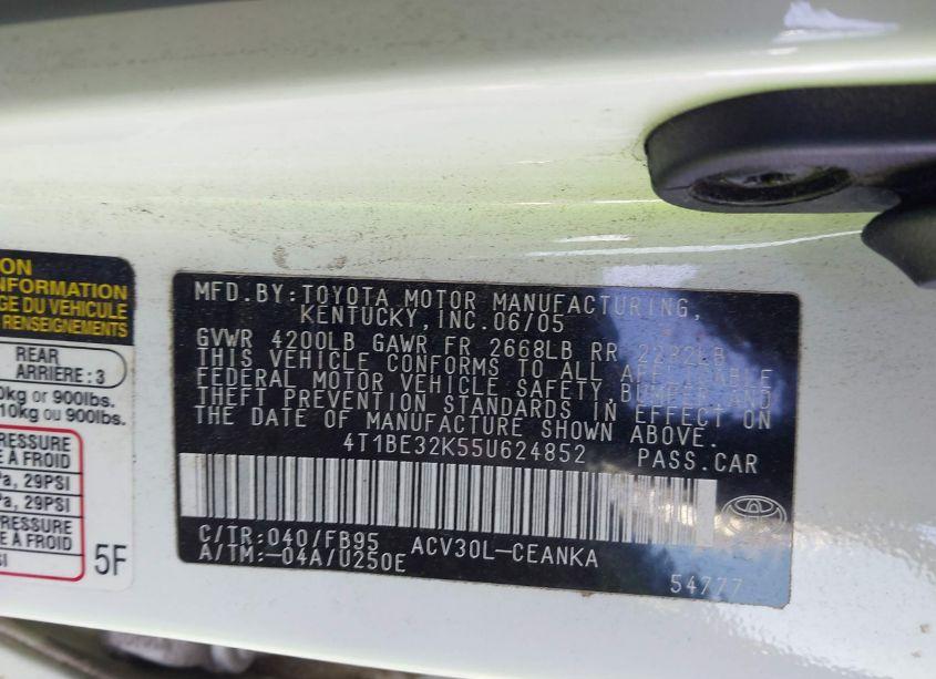 Photo 9 of 2005 Toyota Camry LE (VIN 4T1BE32K55U624852)