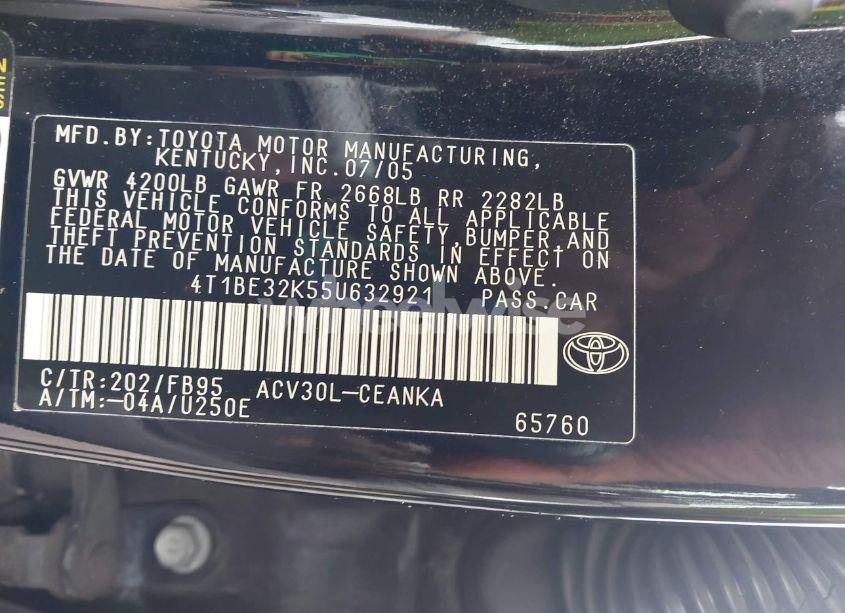 Photo 9 of 2005 Toyota Camry STD (VIN 4T1BE32K55U632921)