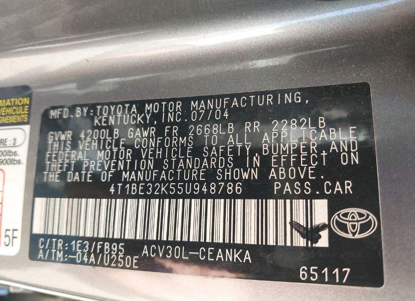 Photo 9 of 2005 Toyota Camry LE (VIN 4T1BE32K55U948786)