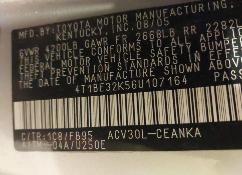 Photo 9 of 2006 Toyota Camry LE (VIN 4T1BE32K56U107164)