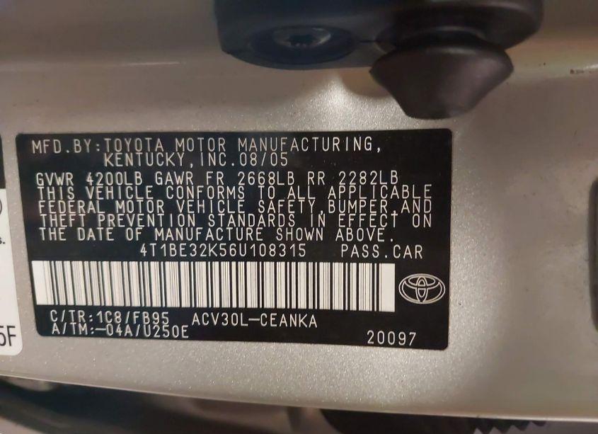 Photo 9 of 2006 Toyota Camry LE (VIN 4T1BE32K56U108315)