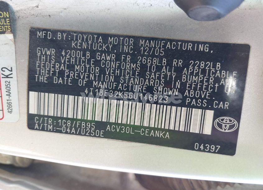 Photo 9 of 2006 Toyota Camry LE (VIN 4T1BE32K56U146823)