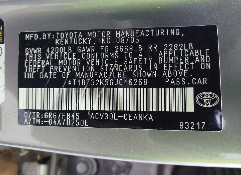 Photo 9 of 2006 Toyota Camry LE (VIN 4T1BE32K56U646268)