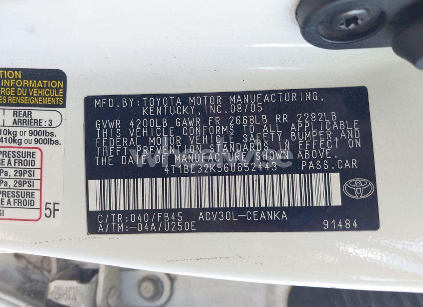 Photo 9 of 2006 Toyota Camry LE (VIN 4T1BE32K56U652443)