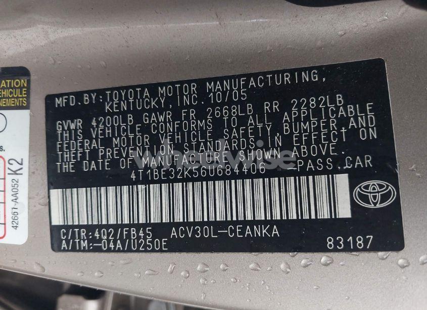 Photo 9 of 2006 Toyota Camry LE (VIN 4T1BE32K56U684406)
