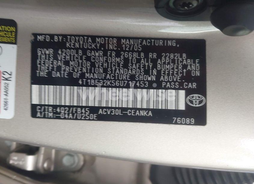 Photo 9 of 2006 Toyota Camry LE (VIN 4T1BE32K56U717453)