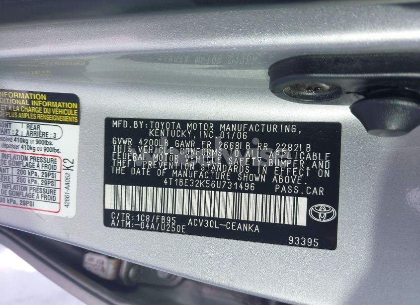 Photo 9 of 2006 Toyota Camry LE (VIN 4T1BE32K56U731496)