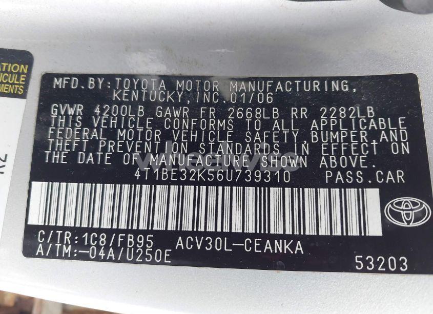 Photo 9 of 2006 Toyota Camry LE (VIN 4T1BE32K56U739310)