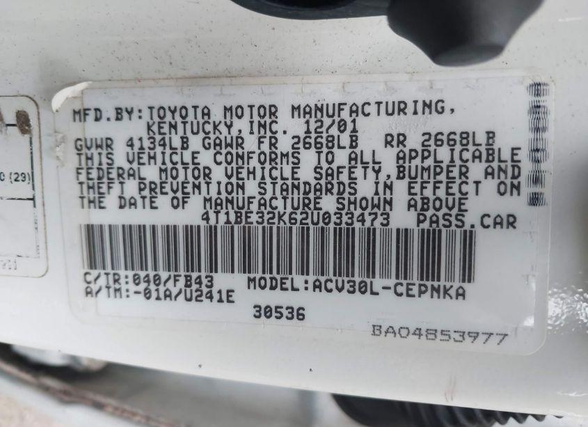 Photo 9 of 2002 Toyota Camry LE (VIN 4T1BE32K62U033473)