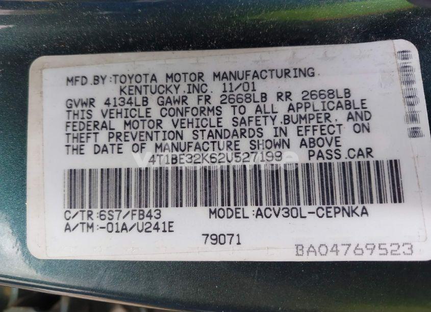 Photo 9 of 2002 Toyota Camry LE (VIN 4T1BE32K62U527199)