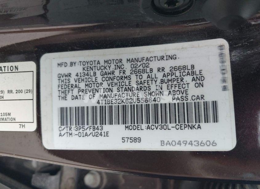 Photo 9 of 2002 Toyota Camry LE (VIN 4T1BE32K62U556640)