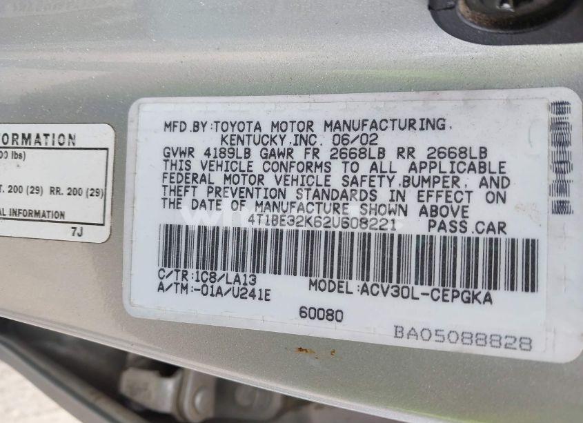Photo 9 of 2002 Toyota Camry XLE (VIN 4T1BE32K62U608221)