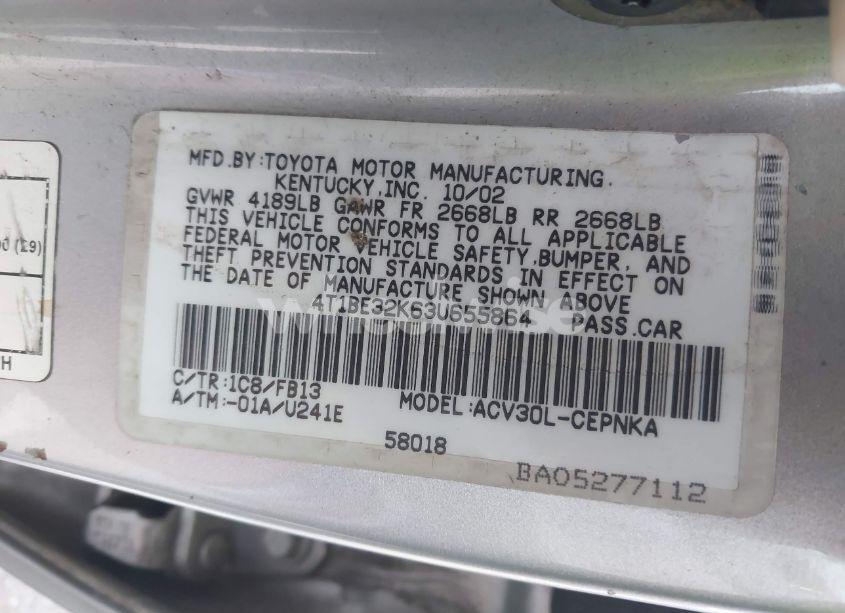 Photo 9 of 2003 Toyota Camry LE (VIN 4T1BE32K63U655864)