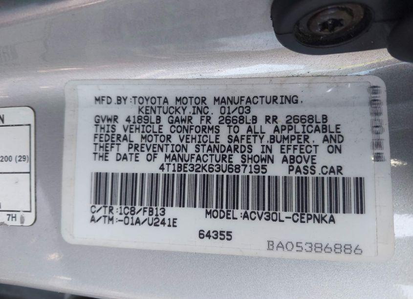 Photo 9 of 2003 Toyota Camry LE (VIN 4T1BE32K63U687195)