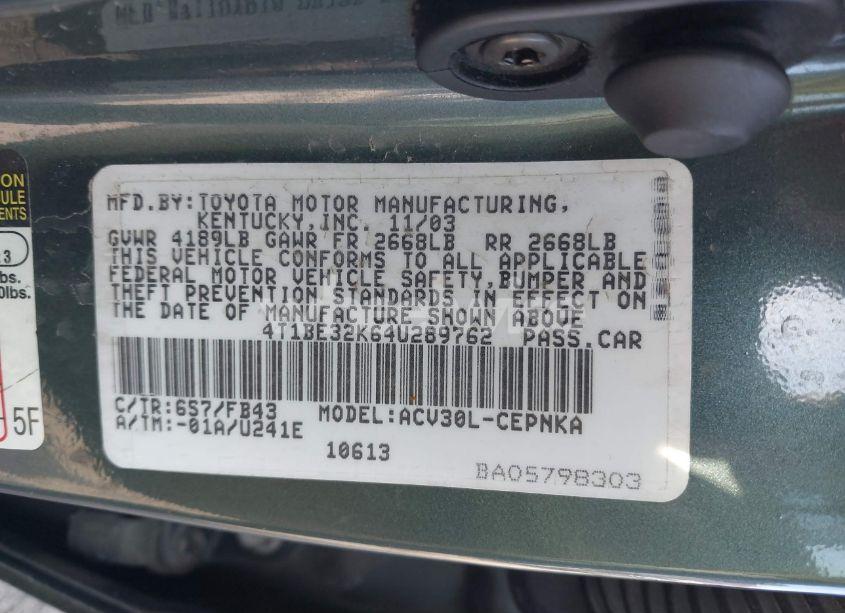 Photo 9 of 2004 Toyota Camry LE (VIN 4T1BE32K64U289762)