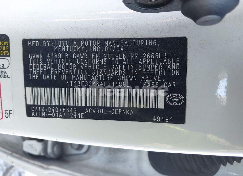Photo 9 of 2004 Toyota Camry LE (VIN 4T1BE32K64U314885)