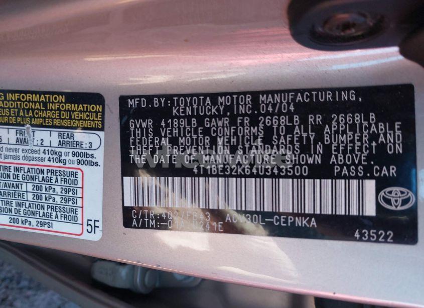 Photo 9 of 2004 Toyota Camry LE (VIN 4T1BE32K64U343500)