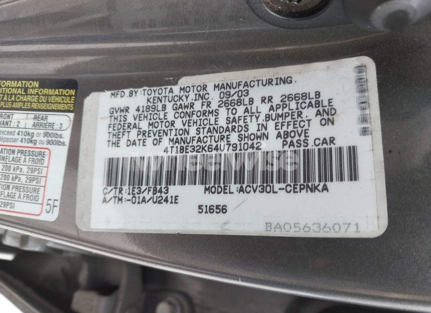 Photo 9 of 2004 Toyota Camry LE (VIN 4T1BE32K64U791042)