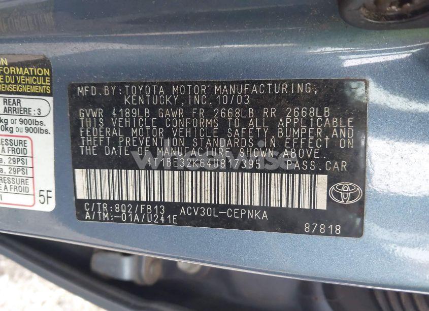 Photo 9 of 2004 Toyota Camry LE (VIN 4T1BE32K64U817395)