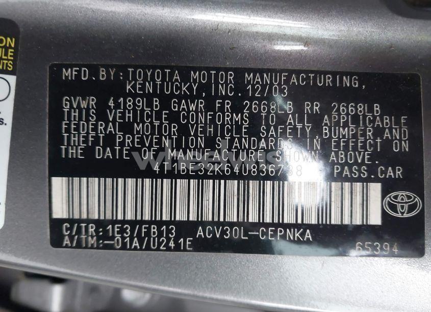 Photo 9 of 2004 Toyota Camry LE (VIN 4T1BE32K64U836738)