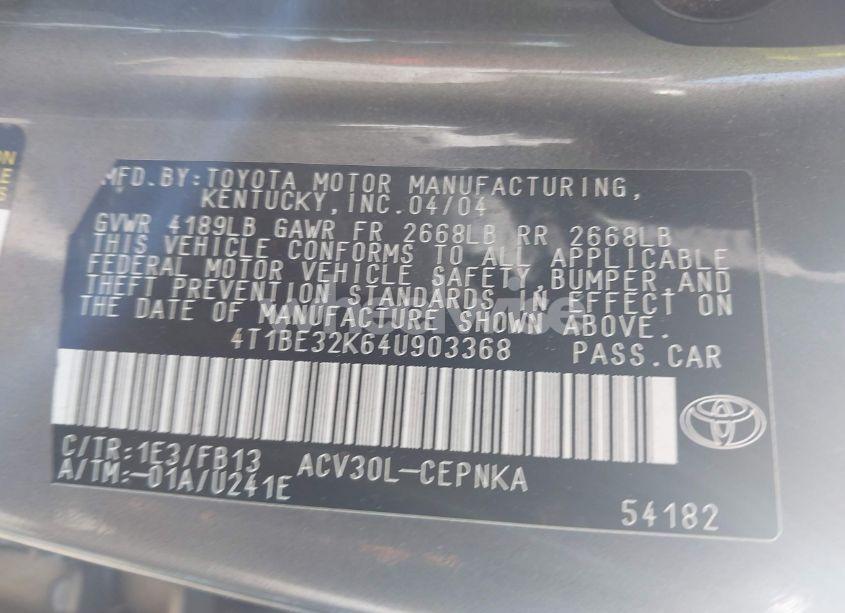 Photo 9 of 2004 Toyota Camry LE (VIN 4T1BE32K64U903368)