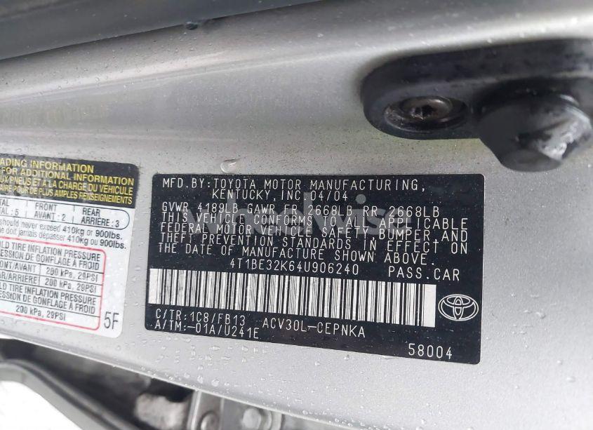 Photo 9 of 2004 Toyota Camry LE (VIN 4T1BE32K64U906240)