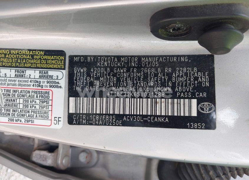 Photo 9 of 2005 Toyota Camry LE (VIN 4T1BE32K65U031288)