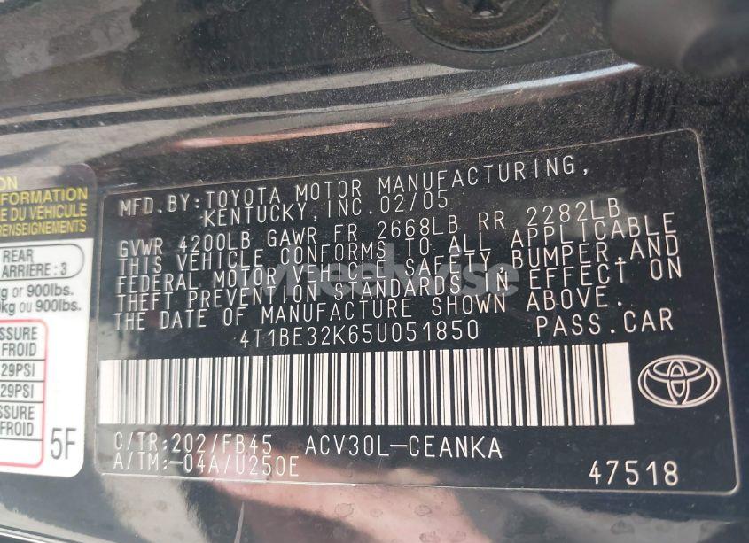 Photo 9 of 2005 Toyota Camry LE (VIN 4T1BE32K65U051850)