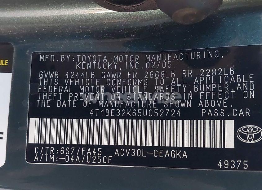 Photo 9 of 2005 Toyota Camry XLE (VIN 4T1BE32K65U052724)