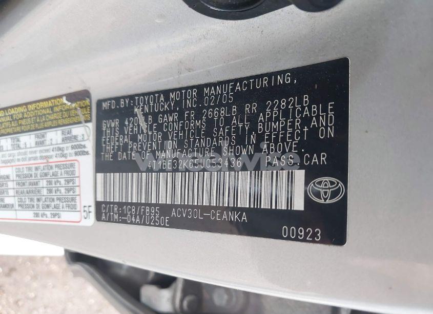 Photo 9 of 2005 Toyota Camry LE (VIN 4T1BE32K65U053436)